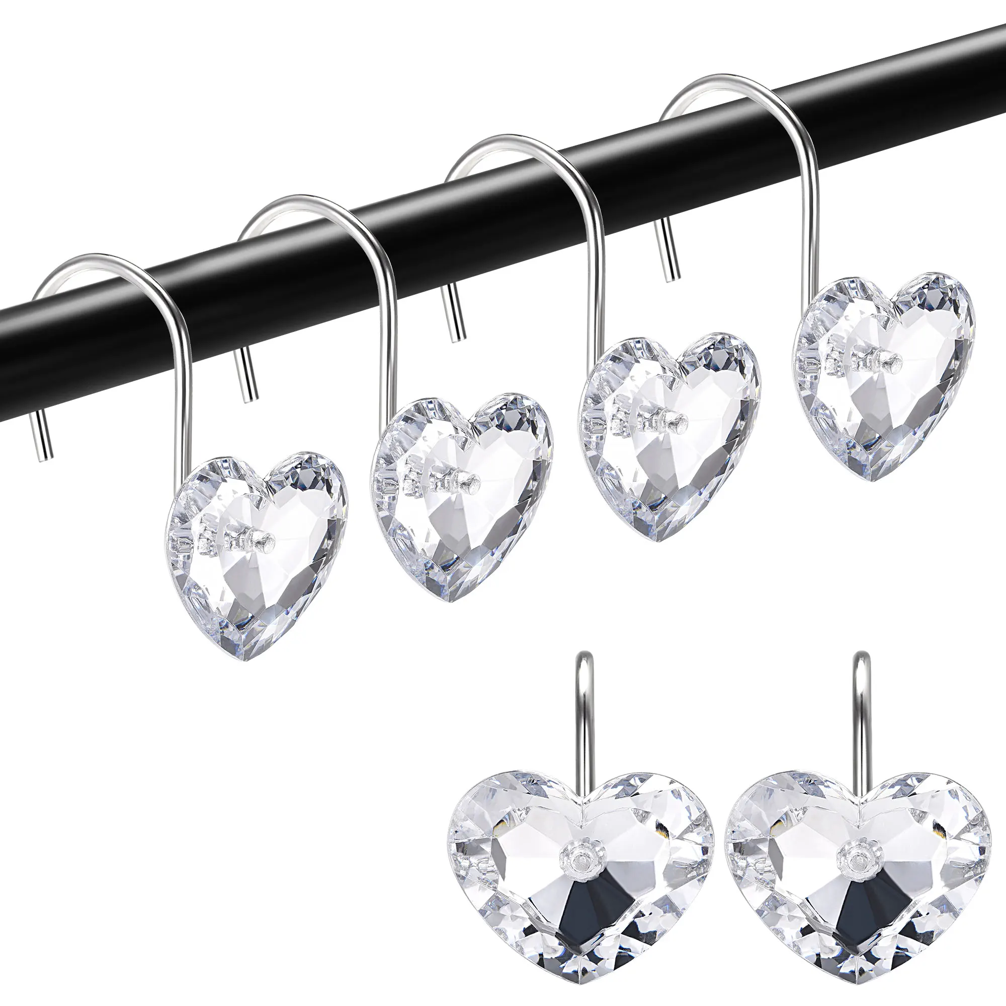 

uxcell Shower Curtain Hooks for Bathroom, Heart Shape Acrylic Curtain Rod Hangers, Home Decor Hook Rings Transparent 12Pcs
