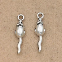 10pcs antique silver plated mouse charms pendants for jewelry making bracelet accessories diy findings 24x7mm