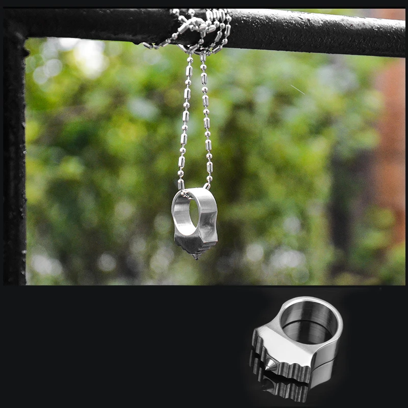 Кольцо и цепь из вольфрамовой стали для женщин, ожерелье с защитой от волка, кольцо для выживания, разбивающее окно, EDC, Самооборона от AliExpress WW