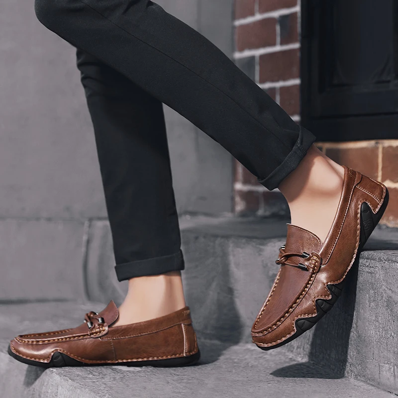 

Classic Men Leather 3 Colors Flat Italian Style Driving Shoes Man Casual Mocasines Comfy Slip On Loafers Male Footwear
