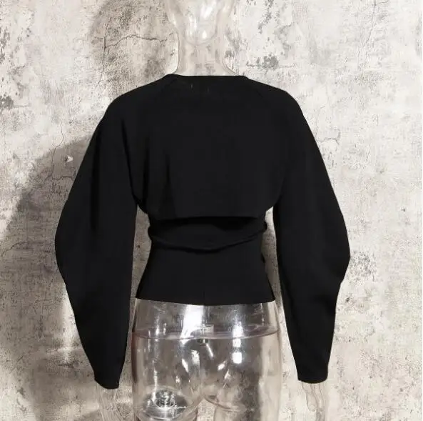 

Cultiseed Women Sexy Hollow Strapless Knitted Sweaters Tops Female New Spaghetti Strap+Lantern Sleeve Sweater Cloak Coat 2pc Set