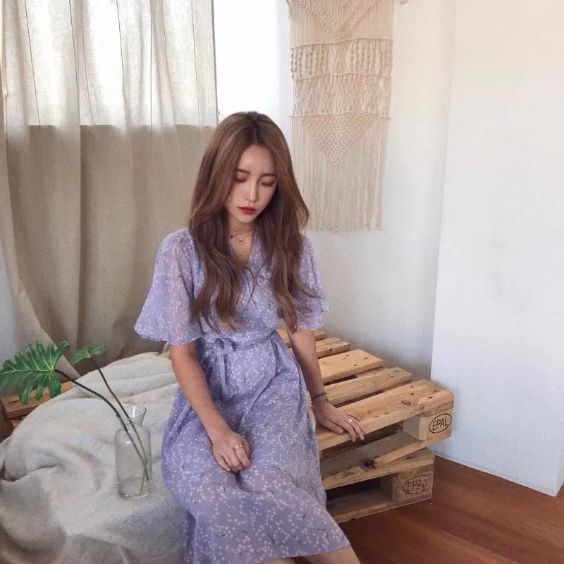 Женское летнее шифоновое платье с коротким рукавом и принтом | Женская одежда