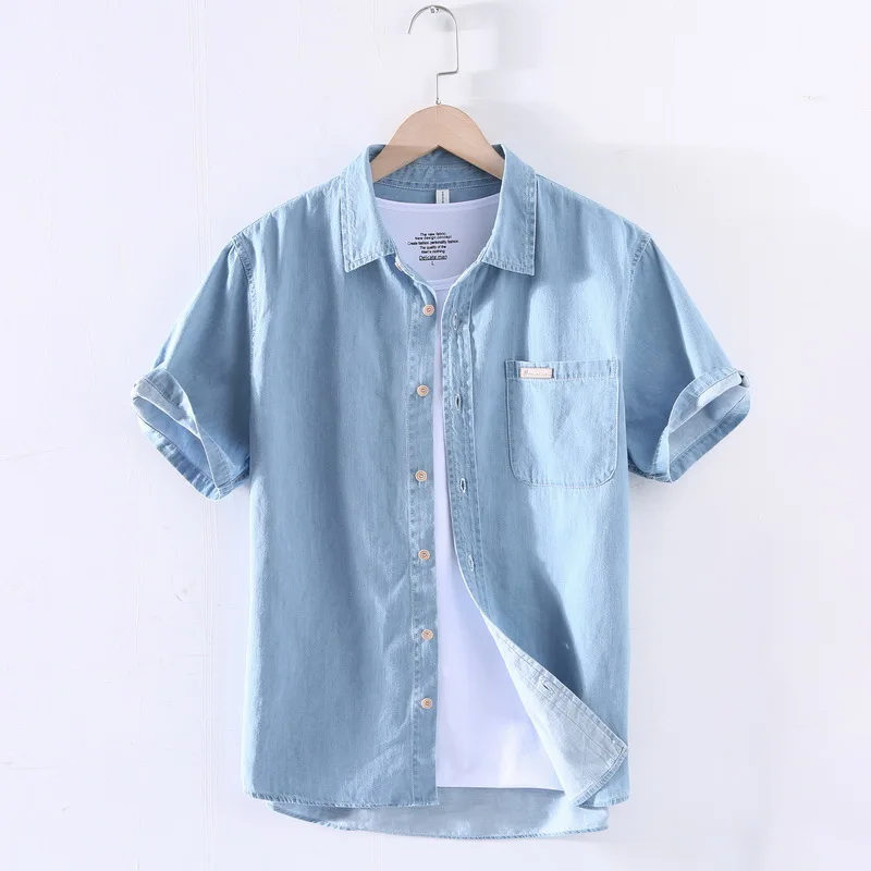 

Hot Sale 2021 New Summer Cotton Men's Short-sleeved Denim Shirt Casual Fashion Japanese Men's Clothing Plus Size 3XL