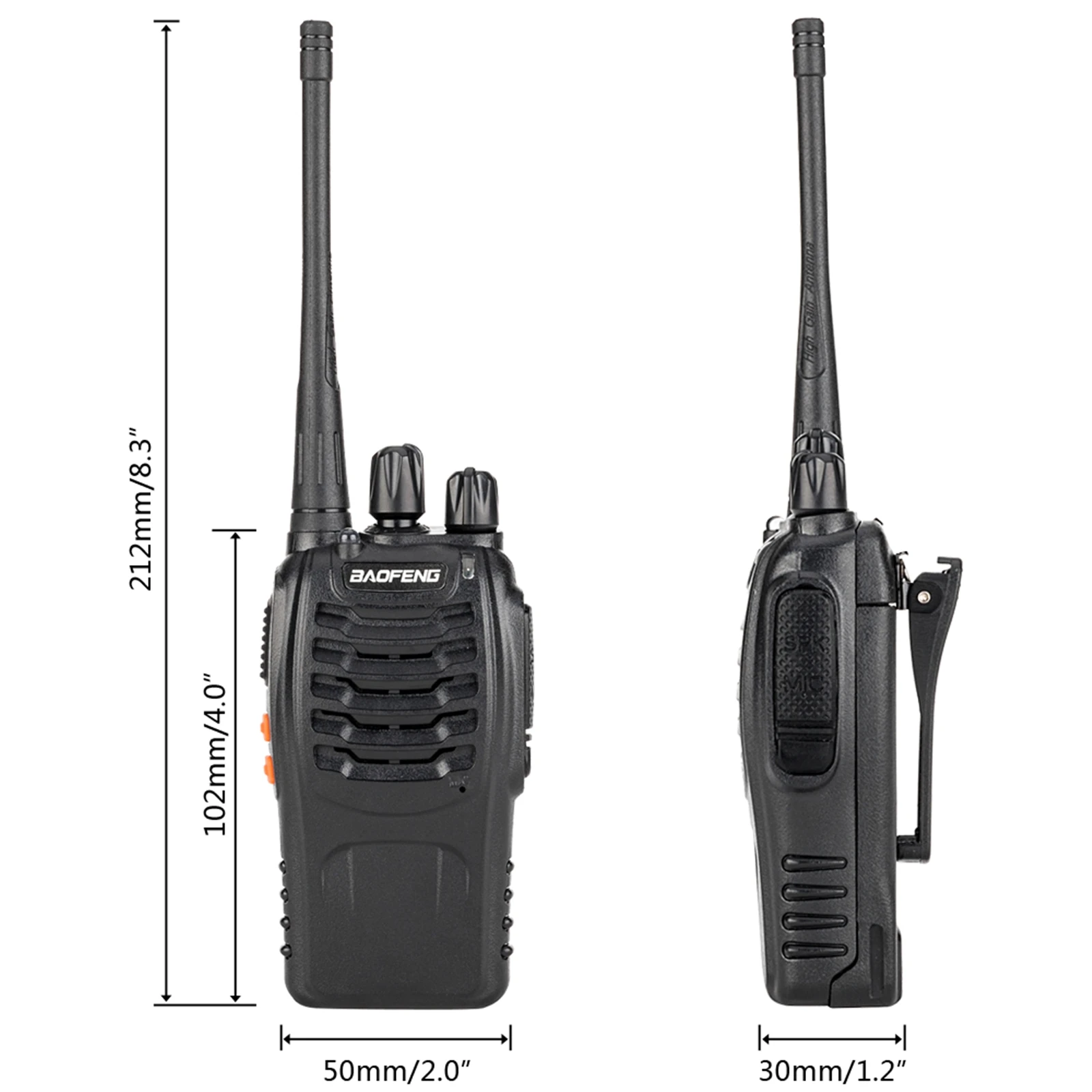 

2 Pcs BF-888S 5W 1500mAh/2800mAh 400-470MHz 16-CH Handheld Walkie Talkies Black With Headphones Portable Radio