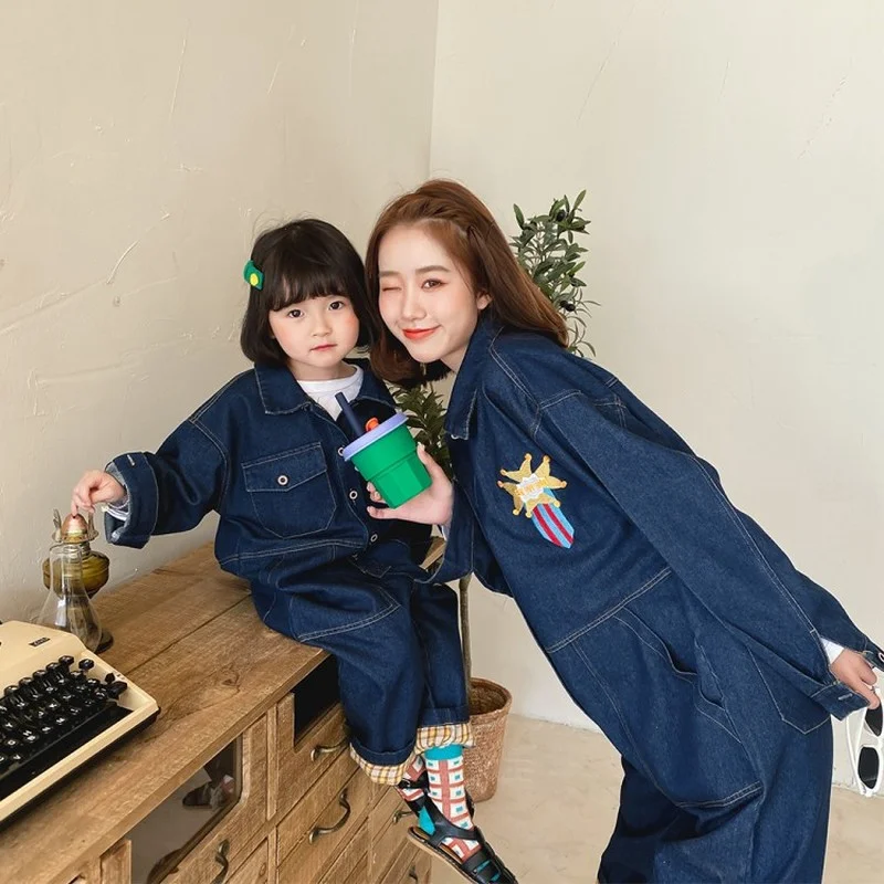 

Denim One Piece Outfits Mother and Daughter Jumpsuit Parent-Child Baby Clothes Korean Style Family Look Matching Clothes