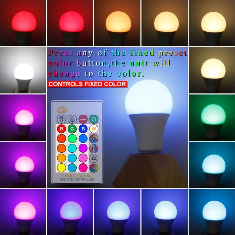 

Hot Sale E27 Smart Control Lamp Led RGB Light Dimmable 3W 5W 10W 15W Led Lamp Colorful Changing Bulb Led Lampada RGBW Home Deco