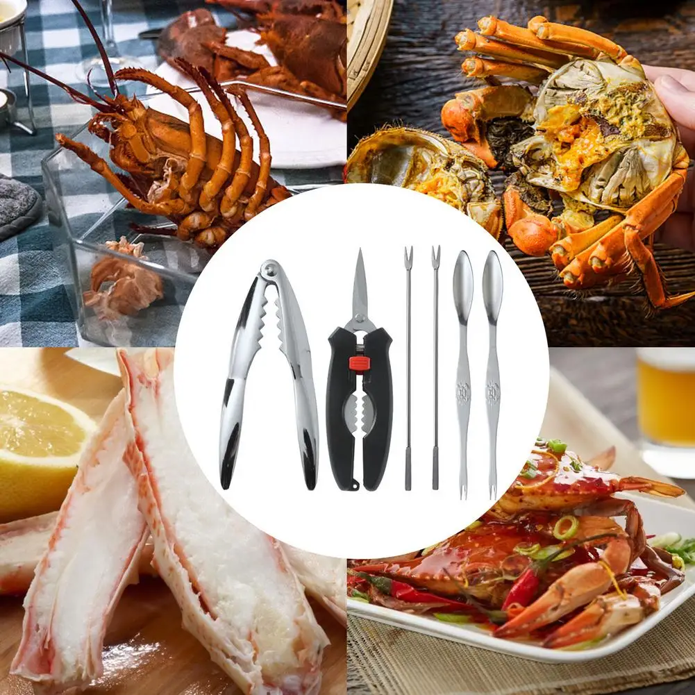 

Seafood Tool Sets Crab Crackers Picks Spoons Set Stainless Steel Crab Peel Shrimp Tool Lobster Clamp Pliers Clip Pick Set
