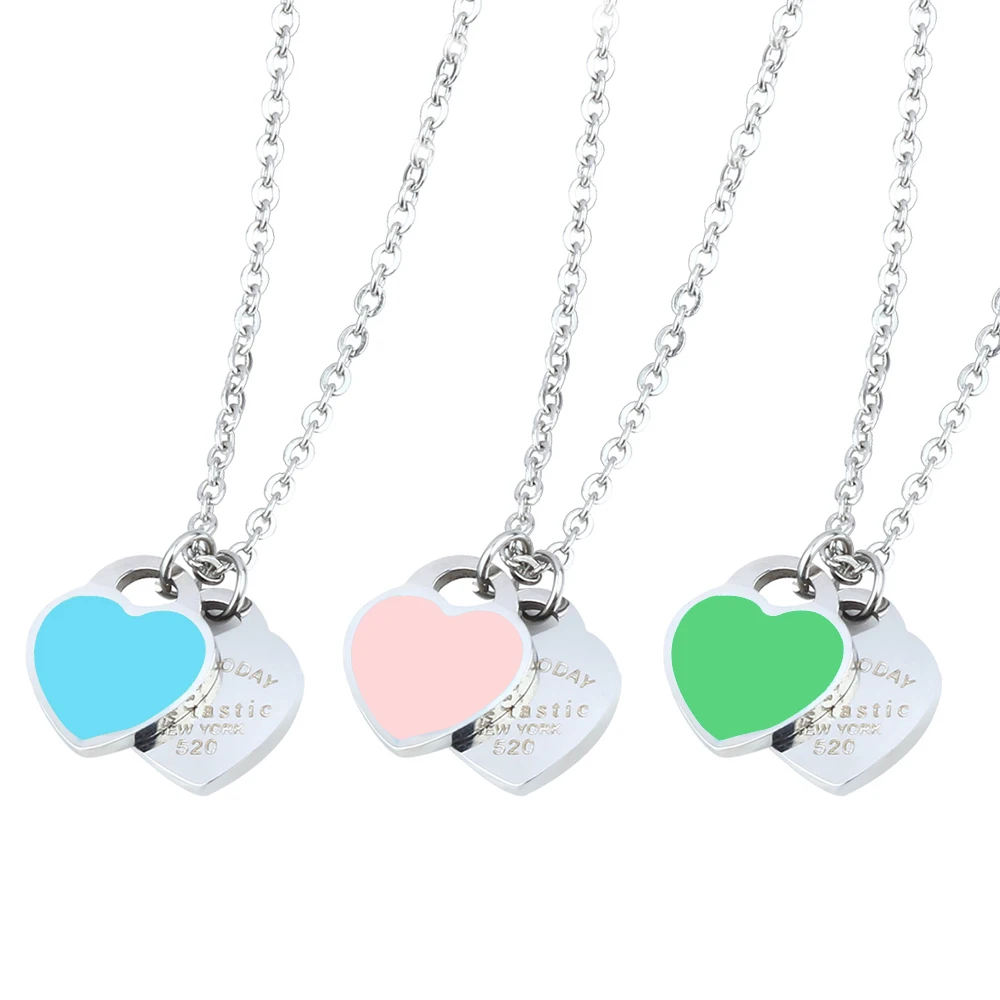 Новое поступление женское ожерелье из нержавеющей стали с надписью Love Double Heart Ladie