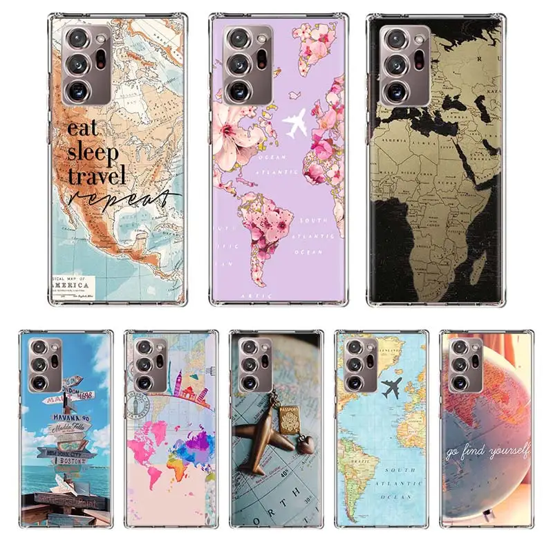 

World Map Travel Soft TPU Case Funda For Samsung Galaxy Note 20 Ultra Cover Note 10 Plus 10 Lite 8 9 M31 M30S Coque