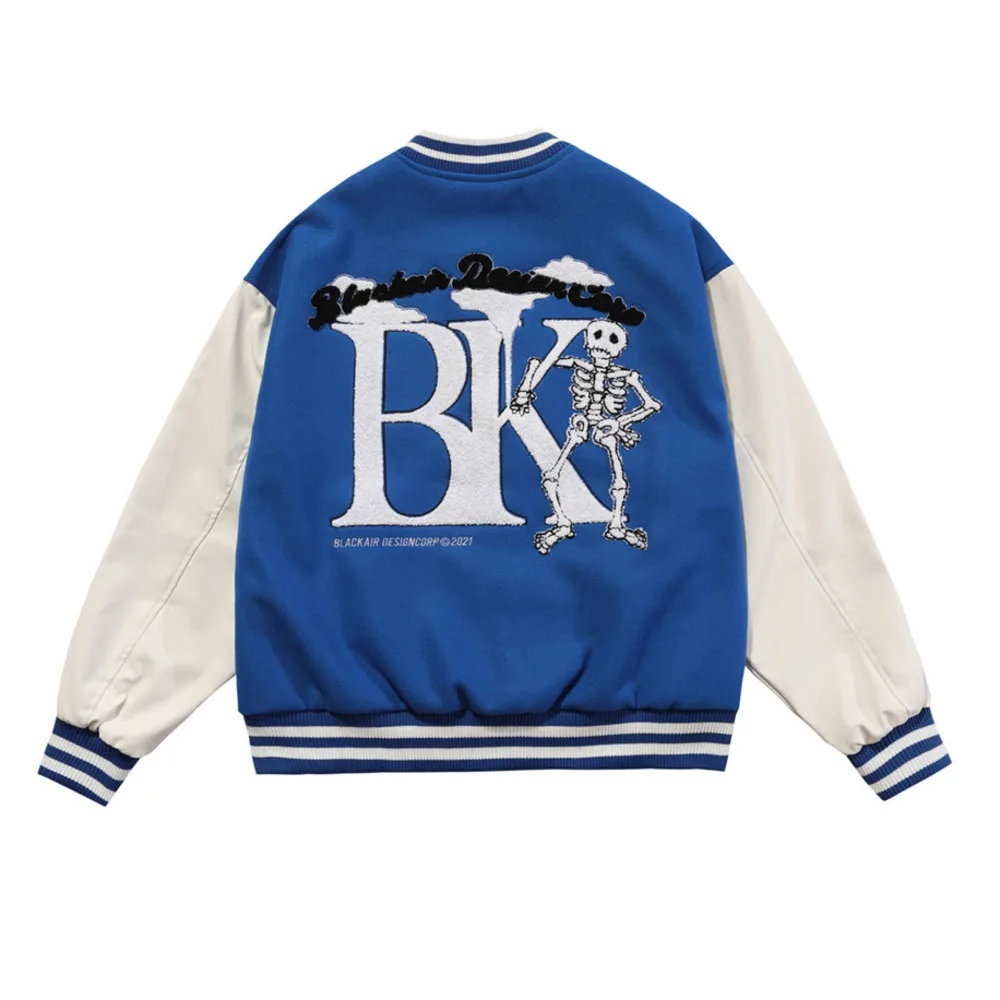 

2021 Autumn Varsity Jacket Female Embroidered Skeleton Fashion Streetwear Men Oversized Women Ins Korean Loose Baseball Jackets