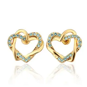 

2 Colors Women Earrings Double Heart Shape Stud Earrings Romantic Love Series Jewelry