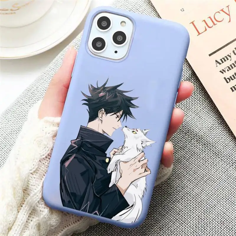 

Anime Jujutsu Kaisen Phone Case Candy Color Blue for iPhone 11 12 pro XS MAX 8 7 6 6S Plus X 5S SE 2020 XR