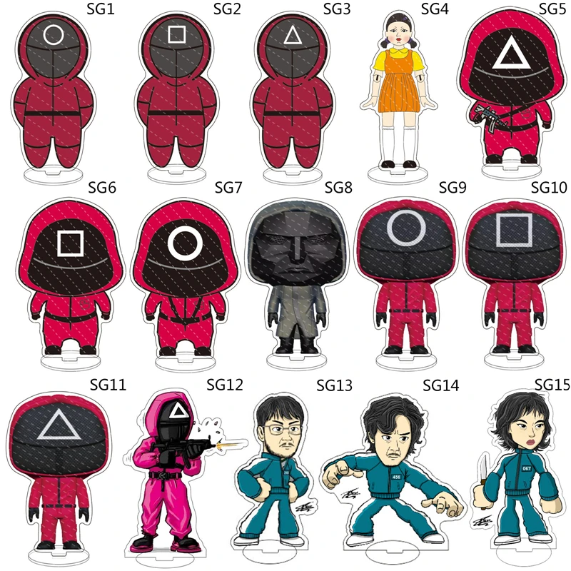 

15cm Squid Game Round Six Figure Acrylic Stand Mask Man Soldier Figure Model Plate Desk Decor Standing Sign Fans Collection Gift