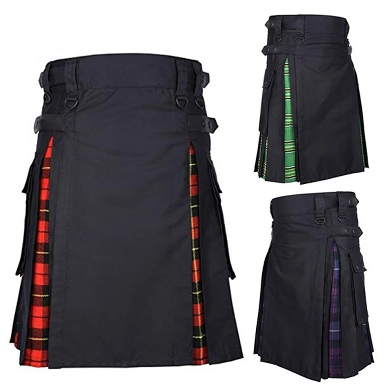 

Мужская юбка в средневековом стиле Warrior Kilt, плиссированная клетчатая юбка с ремешками из натуральной кожи, шотландская традиционная ретро о...