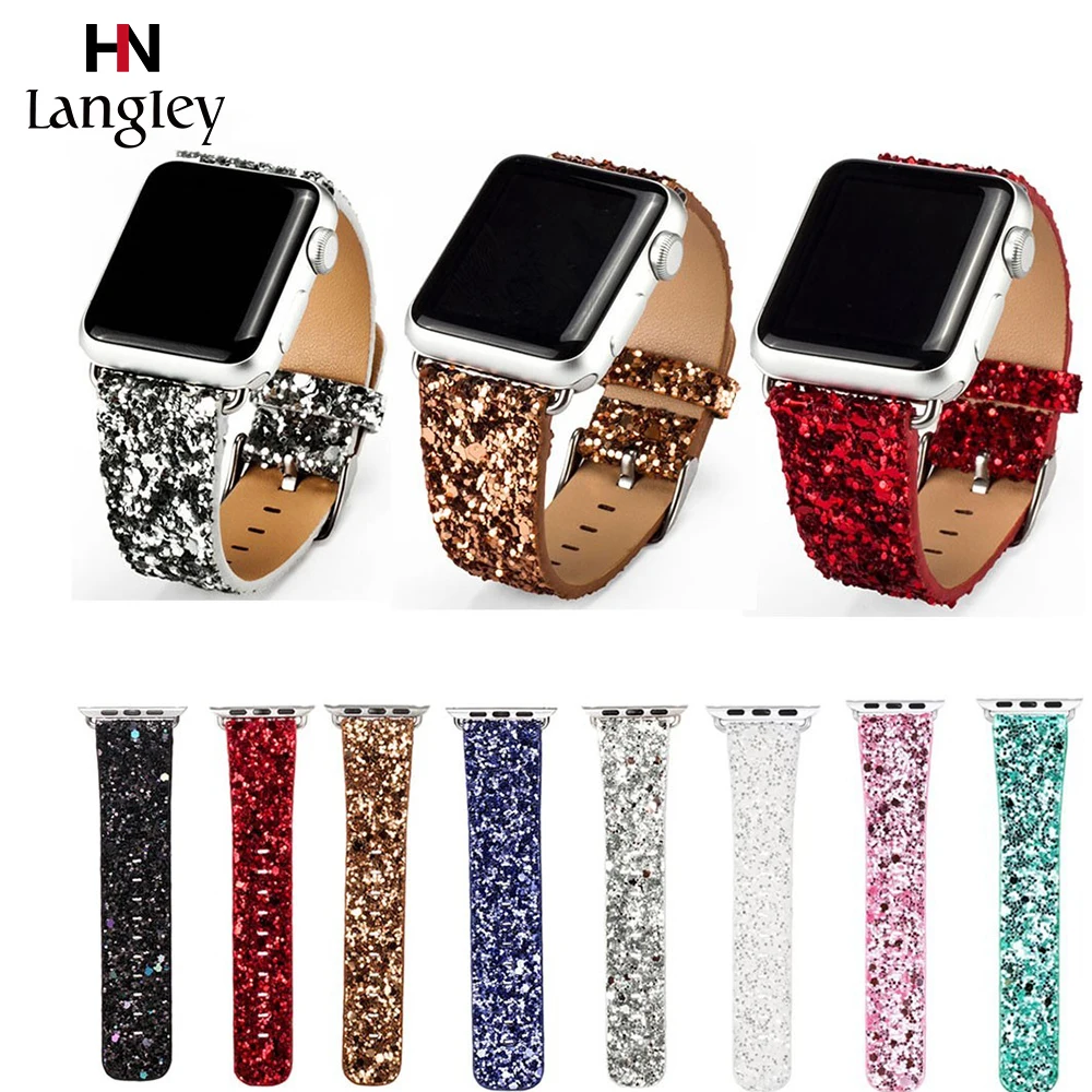 Туфли из блестящей кожи с украшениями наручных часов Iwatch ремешок для Apple Watch Series