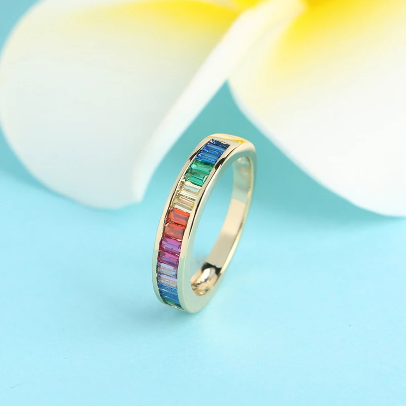 CZ Теннисный браслет кольца для женщин золотой цвет радуга горный хрусталь
