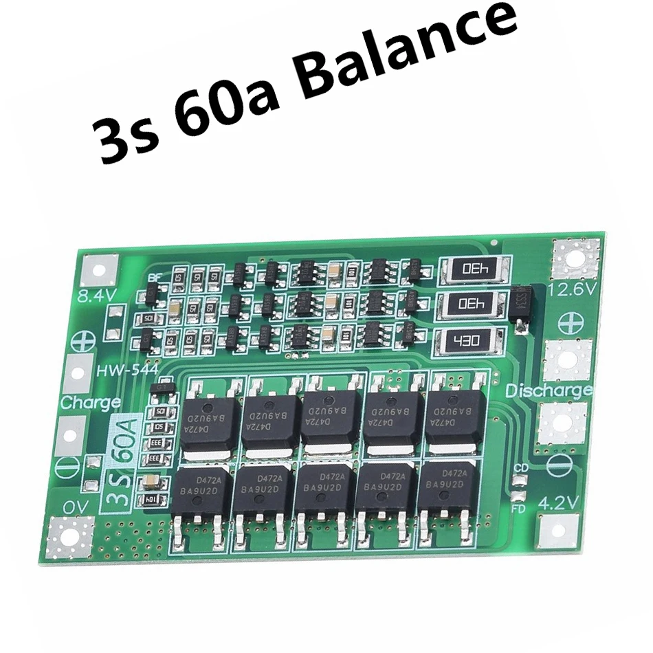 Усилитель/баланс 3S 60A BMS плата/Li-Ion 12 6 V 18650 PCM батарея Защитная плата для