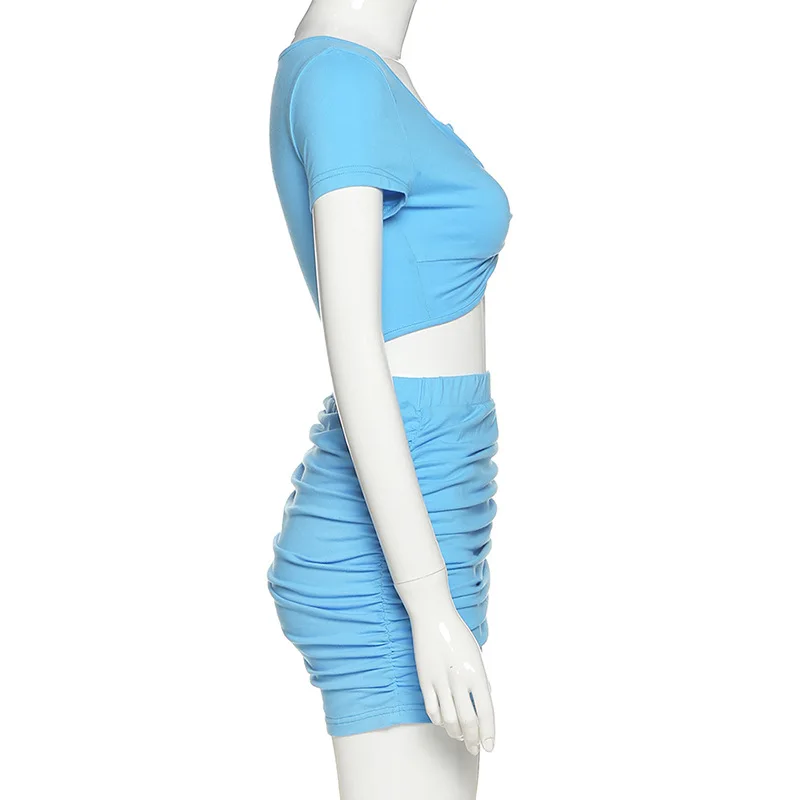

two piece set crop top skirt sexy v neck women mini bodycon dress club summer short sleeve tshirt skirts 2 sets ladies dresses