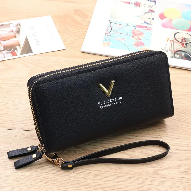 

2020 New Phone Purses Women Wallets Big Female Purse Leather Brand Retro Ladies Long Woman Wallets Card Clutch Double Zipper