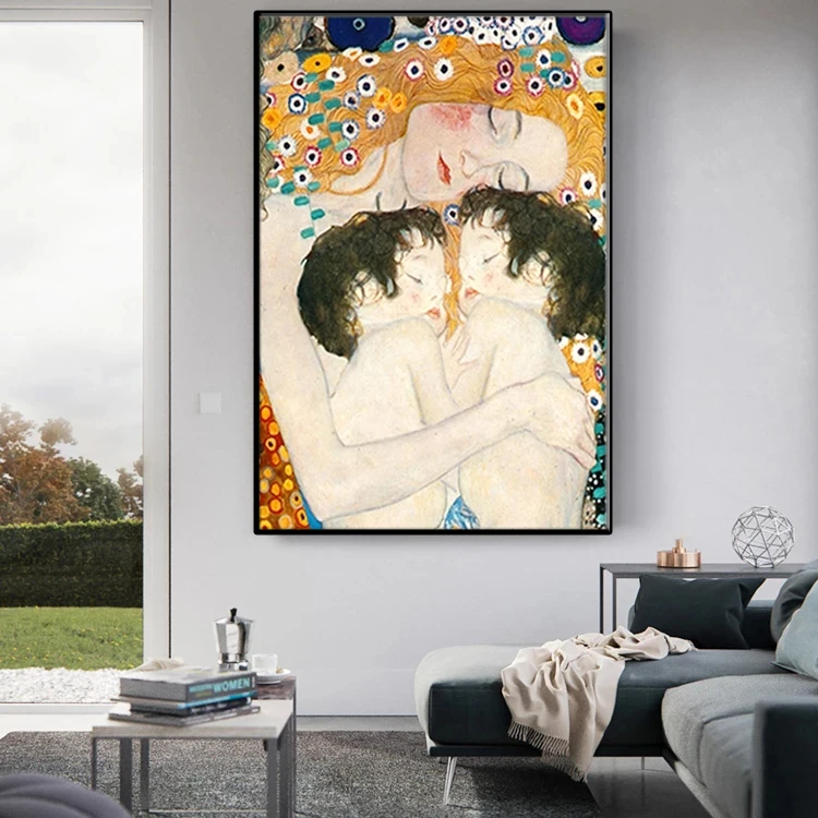 

Gustav Klimt's famous twin mothers and babies love painting,canvas painting posters and murals, living room decoration paintings