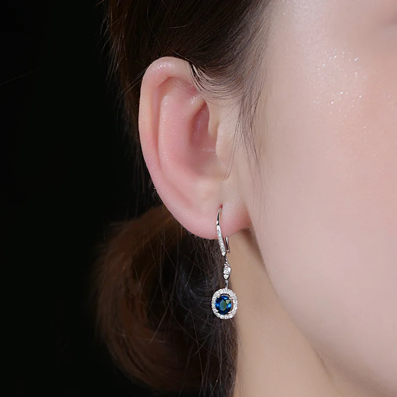 

New Fashion Temperament Dark Blue Simulation Sapphire Color Treasure Long Women Earrings Ear Accessories Wholesale