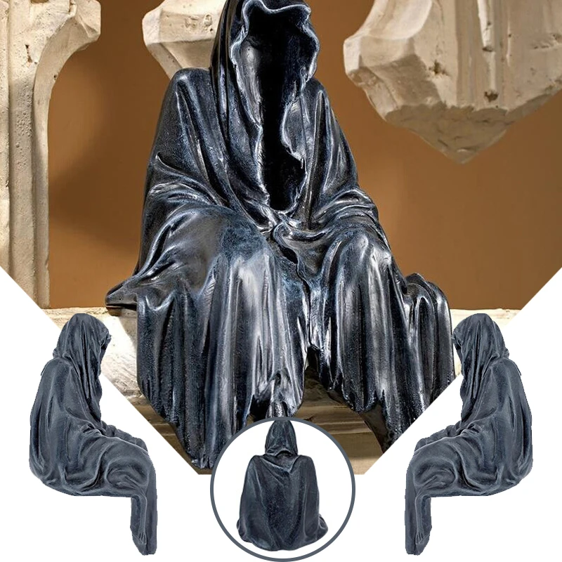 

Gothic Nightcrawler Statue Sitting Thriller in Black Robe Decorative Dark Cloak Mysterious Master Ornament for Home S7