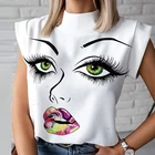 Блузка женская с принтом губ и ресниц, Модная элегантная рубашка без рукавов, повседневный офисный Топ, уличная одежда, лето 2020