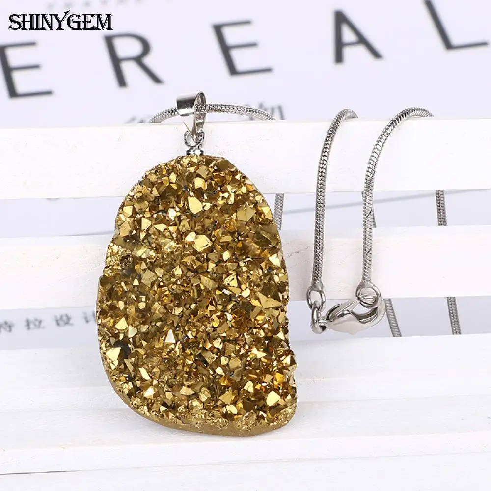 Сверкающие Необычные хрустальные подвески ShinyGem Druzy модные ручной работы из