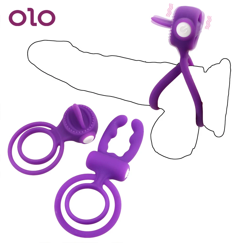 OLO Penis Ring Vibrating Tongue Licking Cock Vibrator Clit Stimulator Dual Pleasure Sex Toys for Men Male | Красота и здоровье