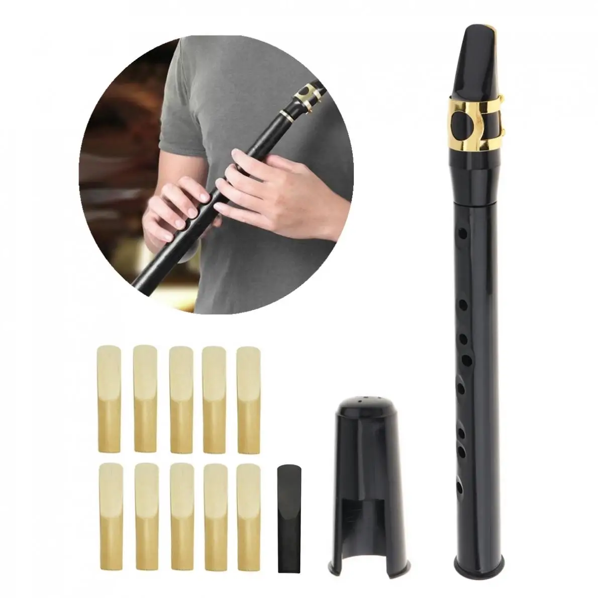 

8 Hole Black Mini Little Saxophone Pocket Sax Portable with Sax Reeds Carrying Bag for Beginners