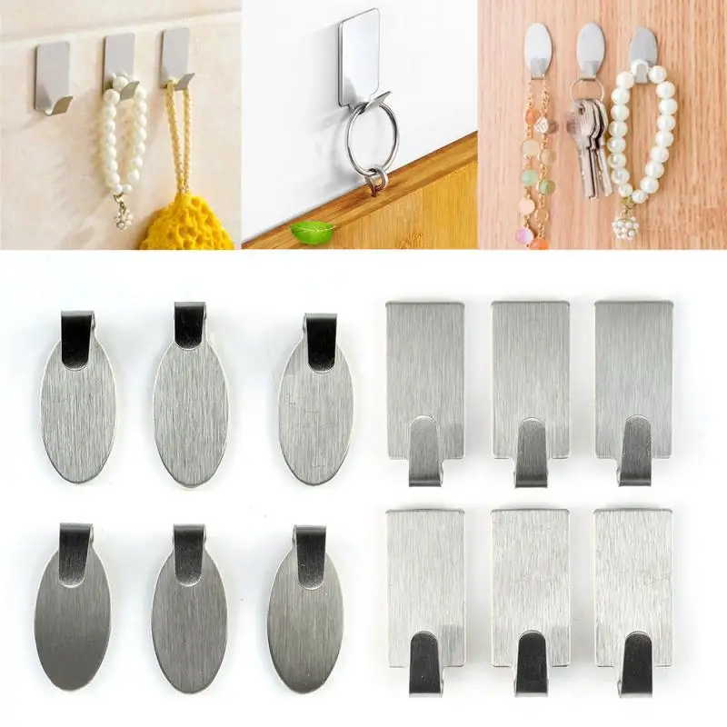

Multi-Purpose Hooks Home Bathroom Hanger Wall Sticking Hooks Self Adhesive Stainless Steel 6Pcs Hanger Multi-Purpose Hooks