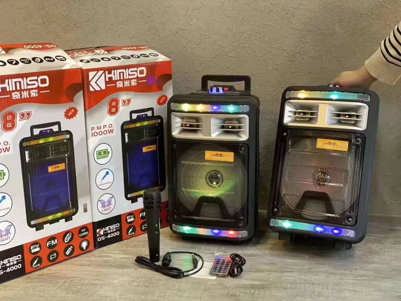 

8 Inch Big Bluetooth Speaker High-power Bluetooth Column Subwoofer LED lights with microphone karaoke Fm TF Remote Control Box