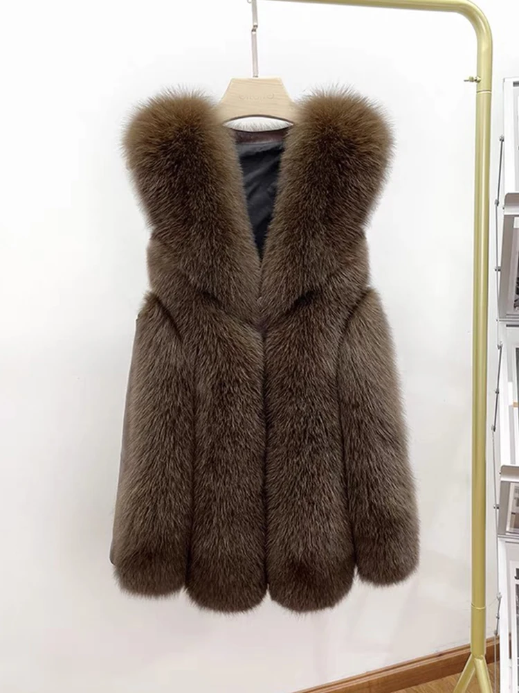 2021 New Arrival Women Real Fox Fur Vest Fluffy Full Pelt Fox Fur Vest Genuine Sheepskin Leather Fur Gilet for Winter Autumn