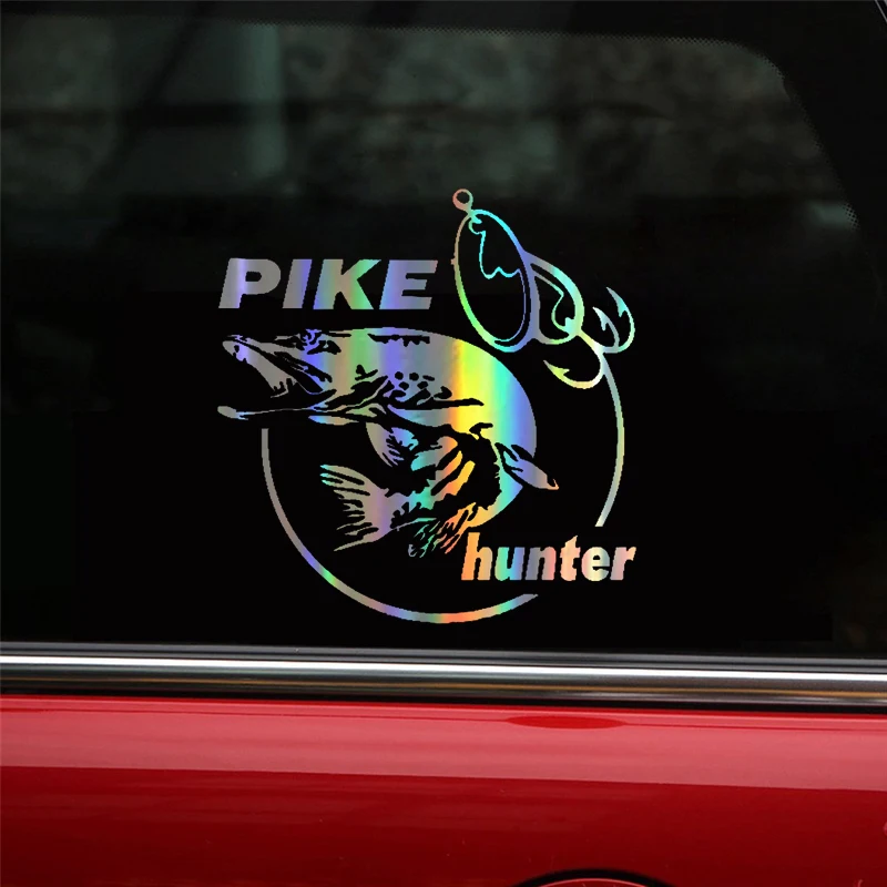 Creative Pike Hunter Fish Cartoon Car Stickers Styling for Window Bumper Cover Scratches Decal Decoration Accessories KK14 cm | Автомобили