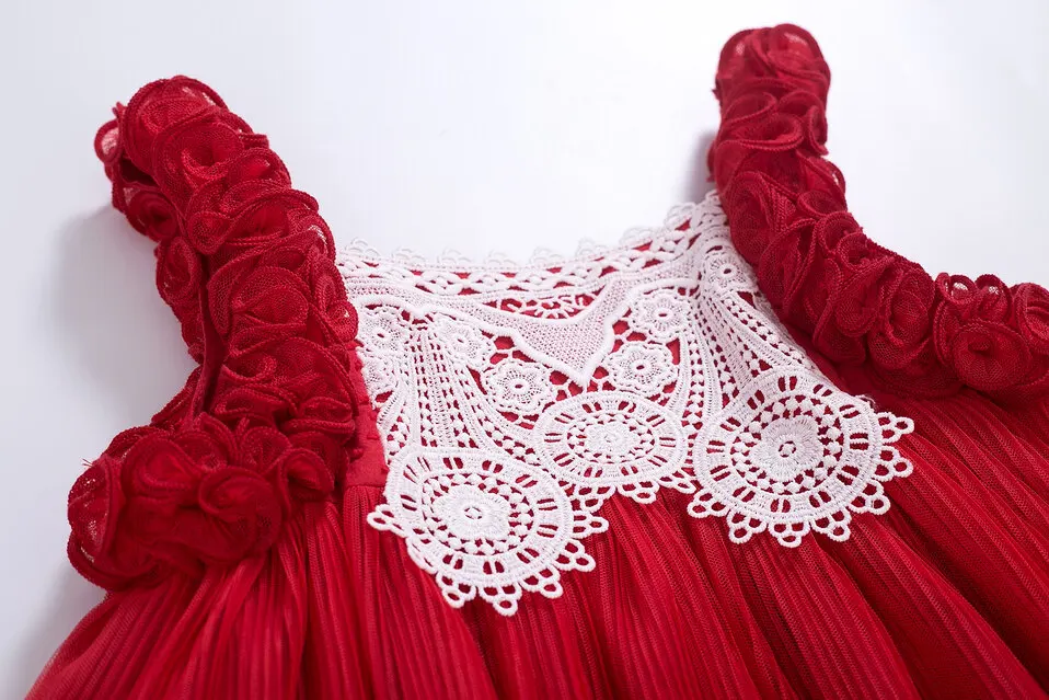 Pettigirl Summer Dress 2020 New Arrival Red Lace Girls Clothes Sleeveless Evening Dresses With Hairband | Детская одежда и обувь