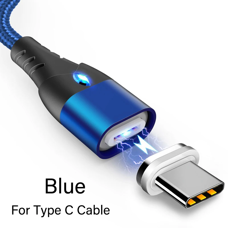 For Type C Blue Магнитный кабель Micro usb type C для iPhone осветительный кабель samsung S7 Xiaomi Redmi Note 7 1M 3A Быстрая зарядка зарядное устройство телефонный кабель - Цвет: For Type C Blue