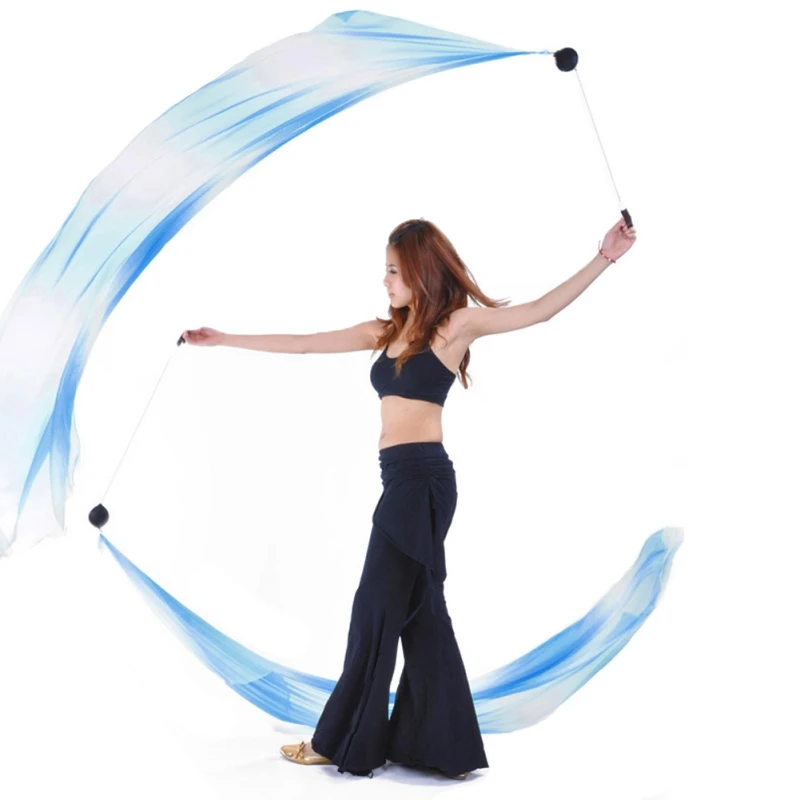 

2Pcs Silk Veil And 2 Pcs POI Chain Ball Belly Dance Silk Veil POI Streamer Stage Thrown Balls Women Belly Dance Level Hand Props