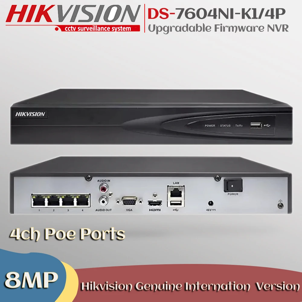 Hikvision английская версия DS 7604NI K1/4 P 4ch 1U 4 PoE к NVR встроенный Plug & Play для IP Камера CCTV