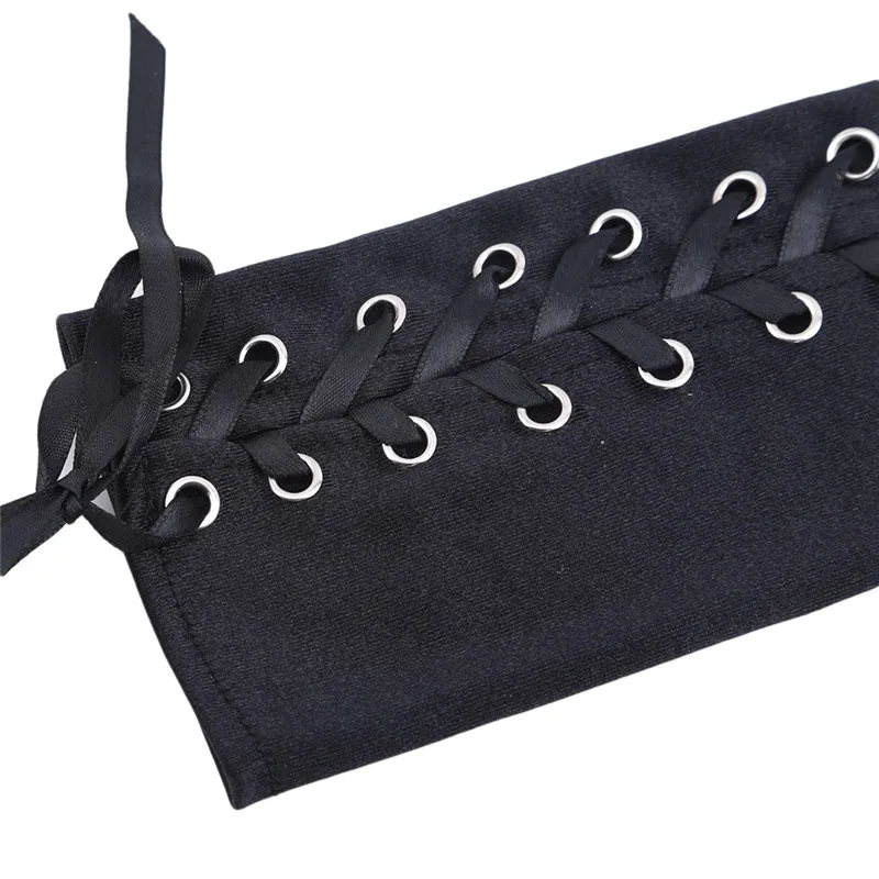 Черные перчатки без пальцев со шнуровкой женский костюм в стиле стимпанк на