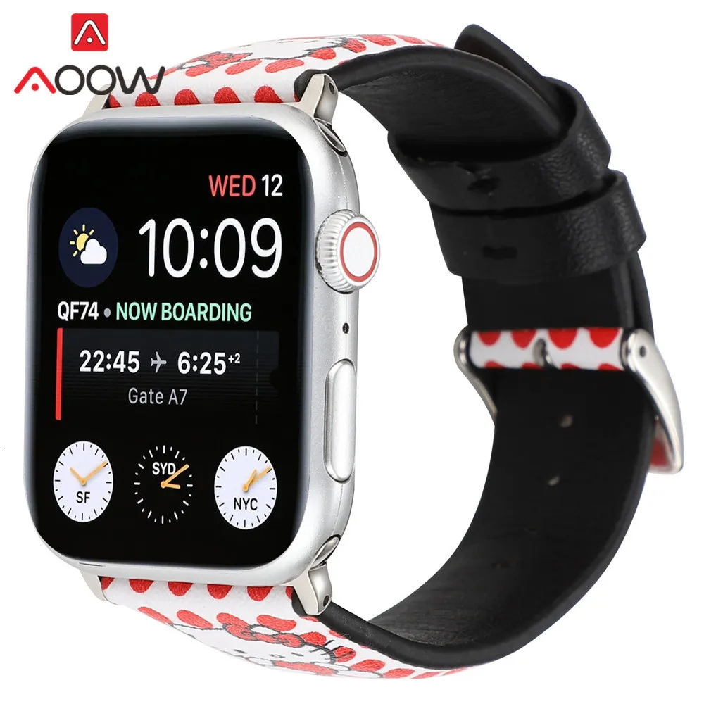 Кожаный ремешок для часов с мультяшным принтом для Apple Watch 40 мм 44 мм 38 мм 42 мм Микки браслет с подвеской в виде мыши ремешок для iWatch 1 2 3 4