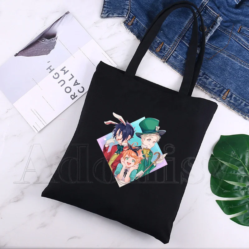 

Yakusoku No Promised The Promised Neverland Emma Norman Ray Print Black Shopping Bags Girls Fashion Casual Pacakge Hand Bag