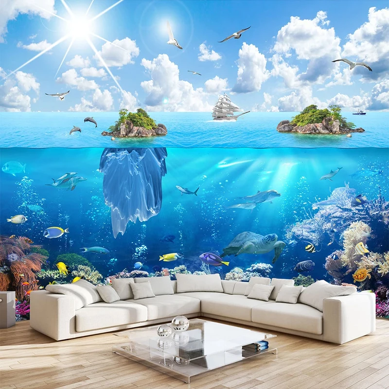 

Custom Wallpaper Murals Sea Island Underwater World Seascape 3D Photo Wall Mural Wallpapers Home Decor Living Room Bedroom Decal