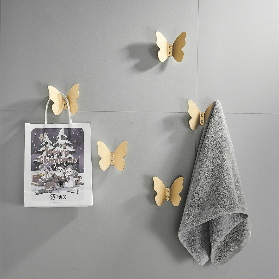 Butterfly Row Hooks Matte Gold Aluminum Classification Racks Kitchen Hardware Wall Nail Bathroom Accessories Towel Single Hook |