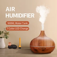 500ml electric air humidifier essential aroma oil diffuser with remote control wood grain mini mist maker and 7 color led light