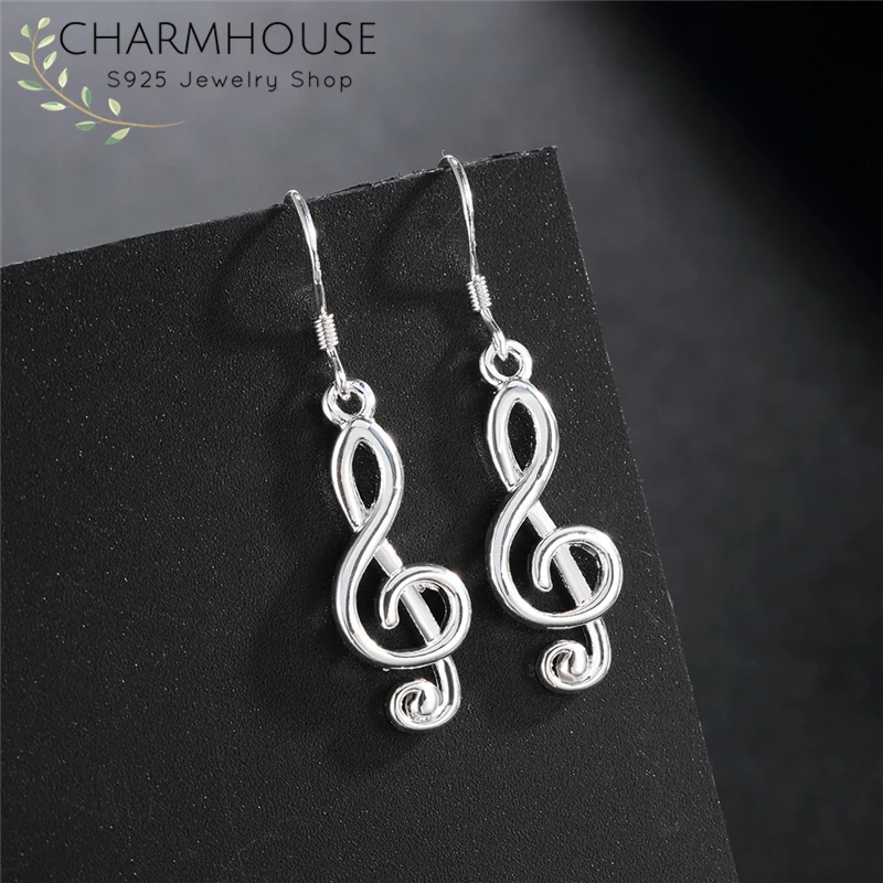 Charmhouse серьги из чистого серебра для женщин Music Note в форме капли Brincos Femme Oorbellen Vintage