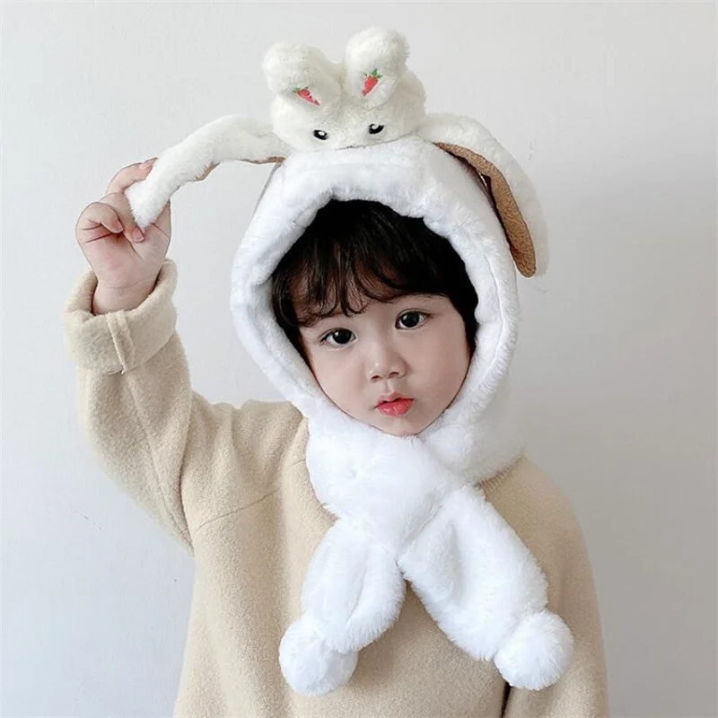 Детская теплая шапка с капюшоном искусственная мягкая плюшевая детская зимняя