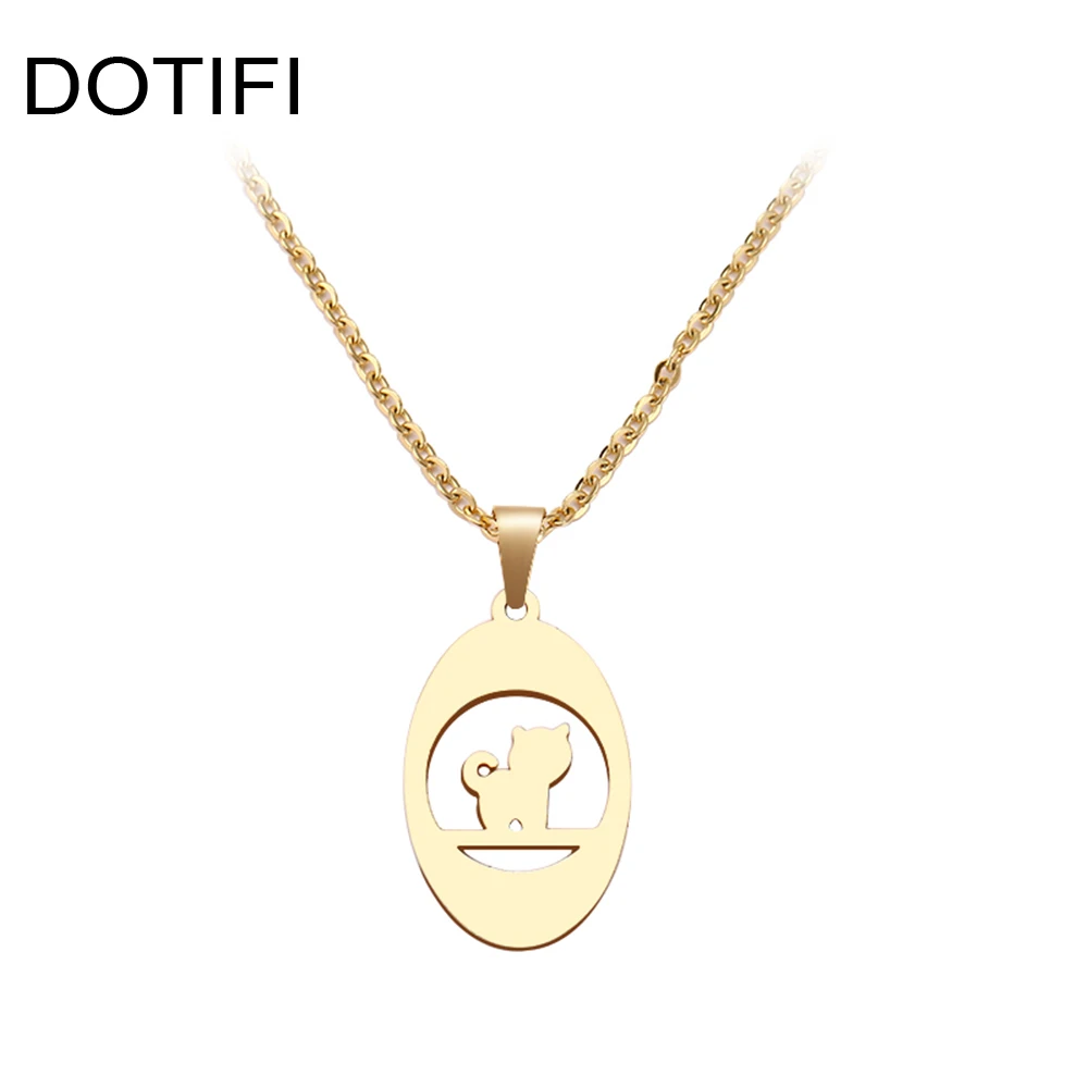 DOTIFI ожерелье из нержавеющей стали для женщин мужчин мышления кошки кулон колье