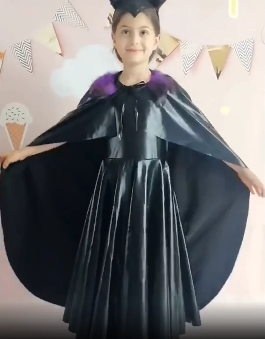 

3-14 years Halloween children clothing Evil Queen Dress Maleficent Witch Cosplay Costume Devil Horn Wing Sleeping Dress Beauty