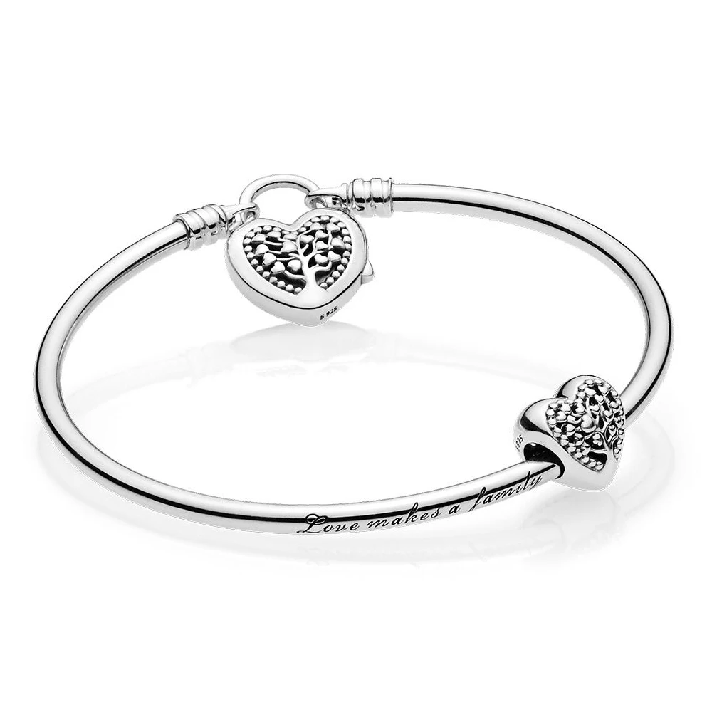 

NEW 100% 925 sterling silver 1:1 Genuine Charm Life Tree Love Signature Bracelet Set Fit DIY Gift Women Original Jewelry
