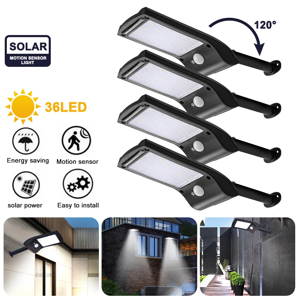 4pcs 36 LED Открытый 36 светодиодный супер яркий Солнечный настенный светильник датчик движения водонепроницаемый IP65 садовый светильник - Испускаемый цвет: 4pcs 36 LED